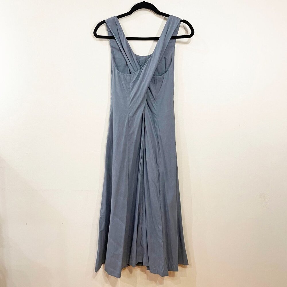 New Theory Vlorine Linen Blend Cross-Back Midi Dress Blue 0 $345 - Picture 4 of 10
